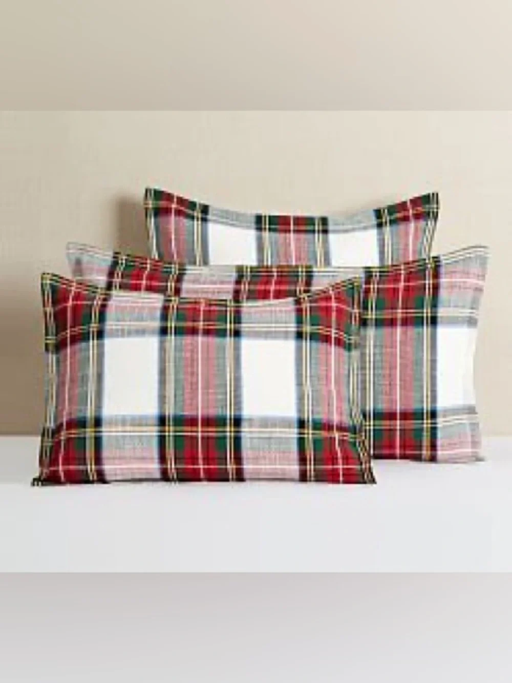 Pottery Barn Stewart Plaid Red, Green & Cream White Cotton Standard Pillow Sham